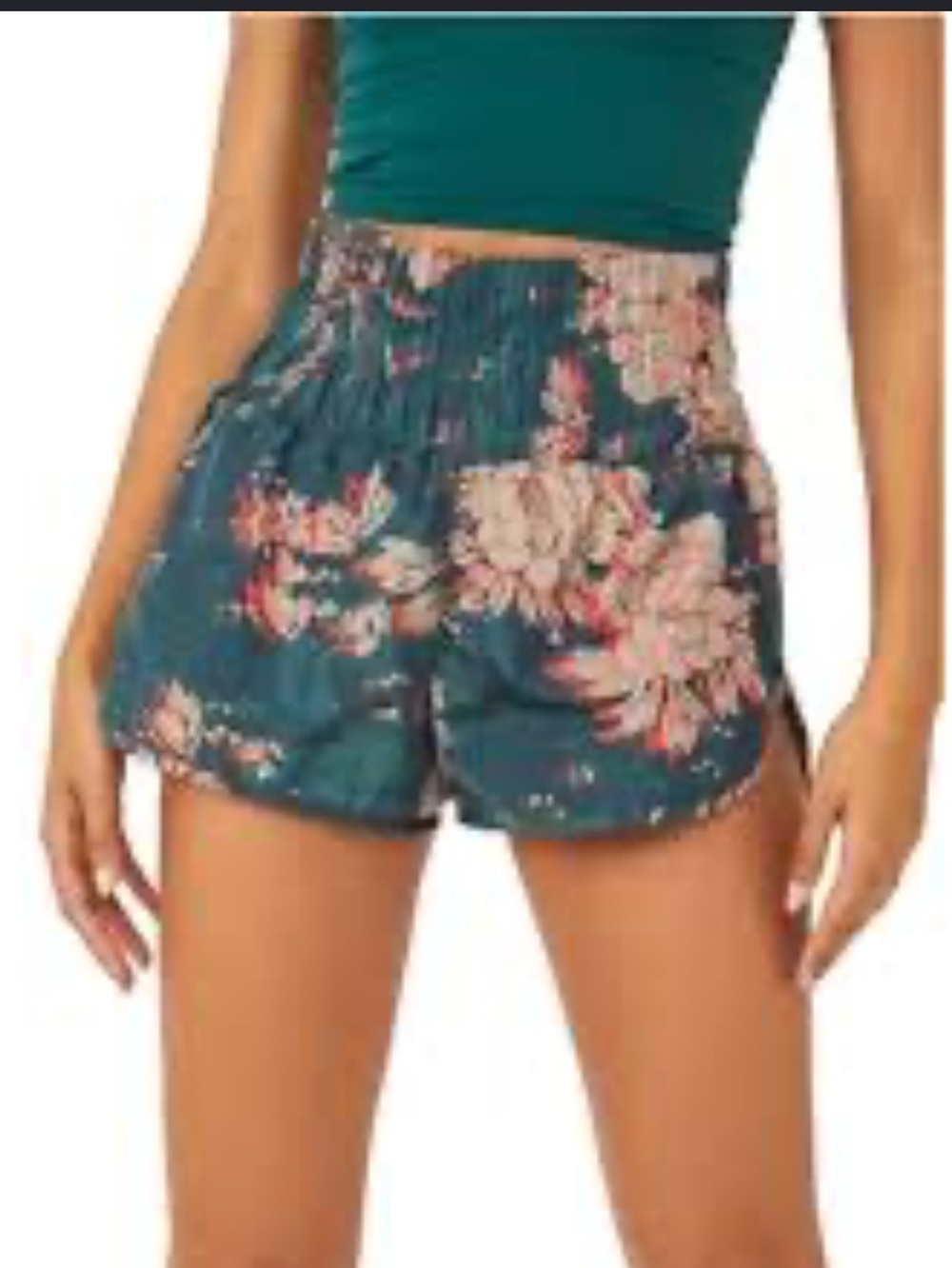 Free People Movement The Way Home Shorts High-Waist Teal Floral Women’s Shorts